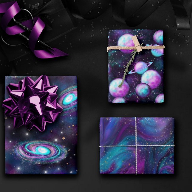 Hoja De Papel De Regalo Galaxia cósmica | Nebulosa azul turquesa morado (Subido por el creador)
