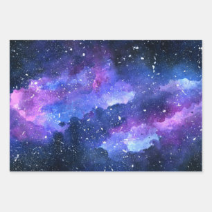 Hoja De Papel De Regalo Galaxia Espacio Universo Acuarela Púrpura