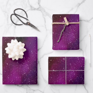 Hoja De Papel De Regalo Galaxias acuarela púrpura rosa 