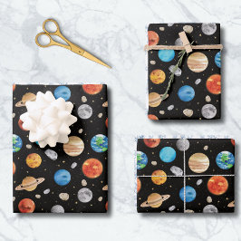Hoja De Papel De Regalo Galaxy Outer Space Planet Watercolor Illustration