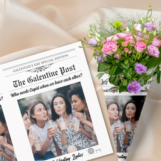 Hoja De Papel De Regalo Galentines Day Periódico Flower Bouquet Photo (Galentines Day Newspaper Flower Bouquet Photo Wrapping Paper Sheets)