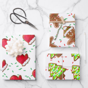 Hoja De Papel De Regalo Galletas de jengibre Árbol Mitón Hombre Purpurina