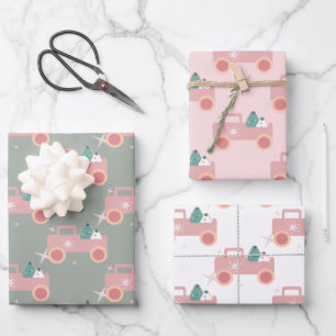 Hoja De Papel De Regalo Galletas de Navidad Groovy Camión Antiguo Rosa
