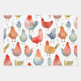 Hoja De Papel De Regalo Gallinas acuarela Silly Cumpleaños 3 Regalo