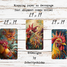 Hoja De Papel De Regalo Gallinas Texturizadas Decoupage con Pintura al Óle