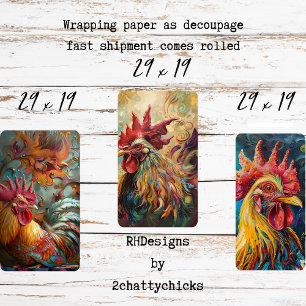 Hoja De Papel De Regalo Gallinas Texturizadas Decoupage con Pintura al Óle