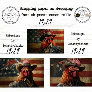 Hoja De Papel De Regalo Gallo Colonial Patriótico Decoupage Americano