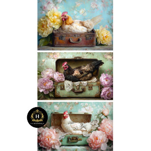 Hoja De Papel De Regalo Gallo y decoupage de peonía Chic Granja
