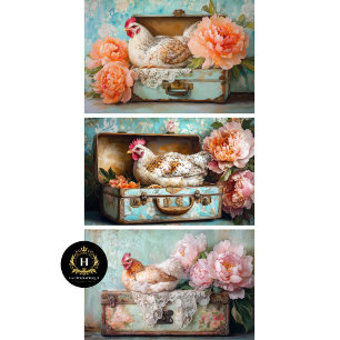 Hoja De Papel De Regalo Gallo y decoupage de peonía Chic Granja