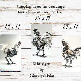 Hoja De Papel De Regalo Gallos Negros y Blancos Steampunk Decoupage