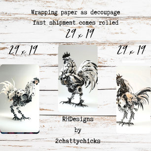 Hoja De Papel De Regalo Gallos Negros y Blancos Steampunk Decoupage