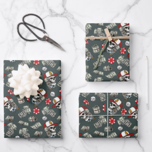 Hoja De Papel De Regalo Gambling Dice Poker Chips Skull Pattern