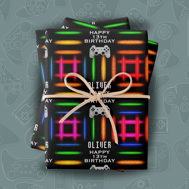 Hoja De Papel De Regalo Gamer Video Game Controller Neon Birthday Party (Subido por el creador)