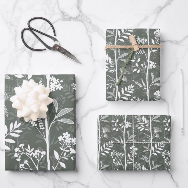 Hoja De Papel De Regalo Garden Dream Elegant Botanicals - forest green (Anverso)