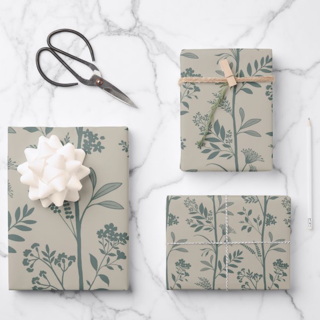 Hoja De Papel De Regalo Garden Dream Elegant Botanicals teal & beige (Anverso)