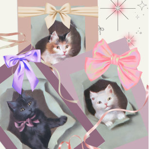 Hoja De Papel De Regalo Gatitos antiguos rompiendo el envoltorio de regalo