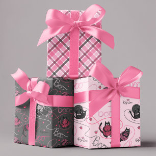 Hoja De Papel De Regalo Gatitos grisáceos y rosados "amor gitano"