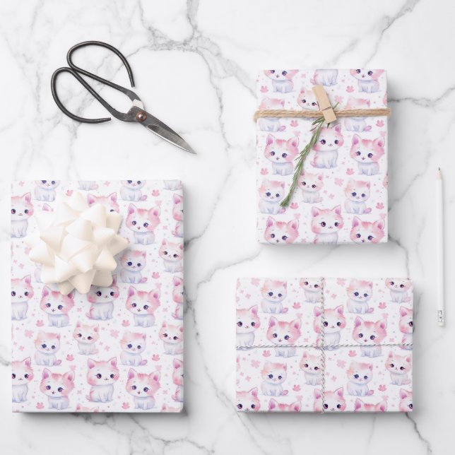 Hoja De Papel De Regalo Gatitos rosas y esponjosos (Anverso)