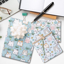 Hoja De Papel De Regalo Gato Adorable Amor Azul Tema