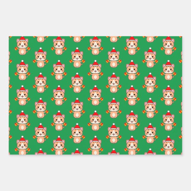 Hoja De Papel De Regalo Gato atigrado ginger de Navidad (Anverso)