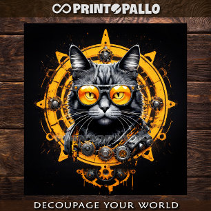 Hoja De Papel De Regalo Gato ciberpunk steampunk con gafas - Decoupage