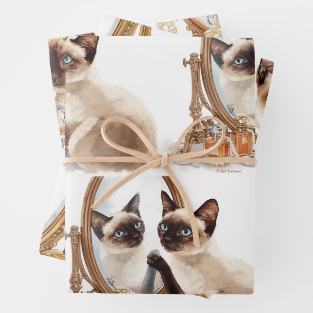 Hoja De Papel De Regalo Gato con espejo  (In situ)