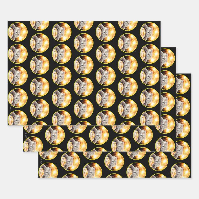 Hoja De Papel De Regalo Gato Con Pastel De Esparkler (Set)