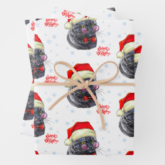Hoja De Papel De Regalo Gato con sombrero de Santa sofisticado y divertido