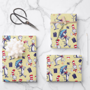 Hoja De Papel De Regalo Gato con Sombrero Patrón Amarillo