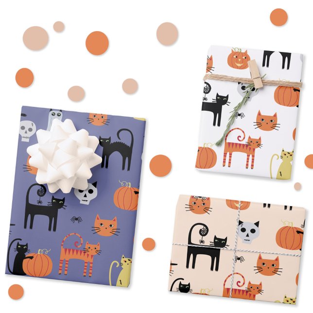 Hoja De Papel De Regalo Gato de Halloween lindo (Halloween cat gift wrap paper sheets)