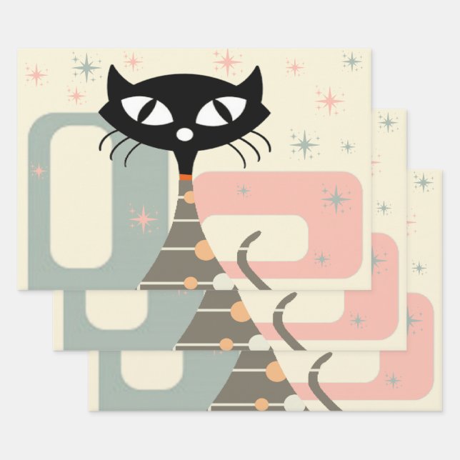 Hoja De Papel De Regalo Gato de mediados del siglo (Set)