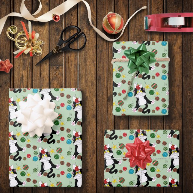 Hoja De Papel De Regalo Gato de Navidades blancos tuxedo (Subido por el creador)