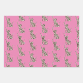 Hoja De Papel De Regalo Gato de rayas Purpurinas de crema marrón