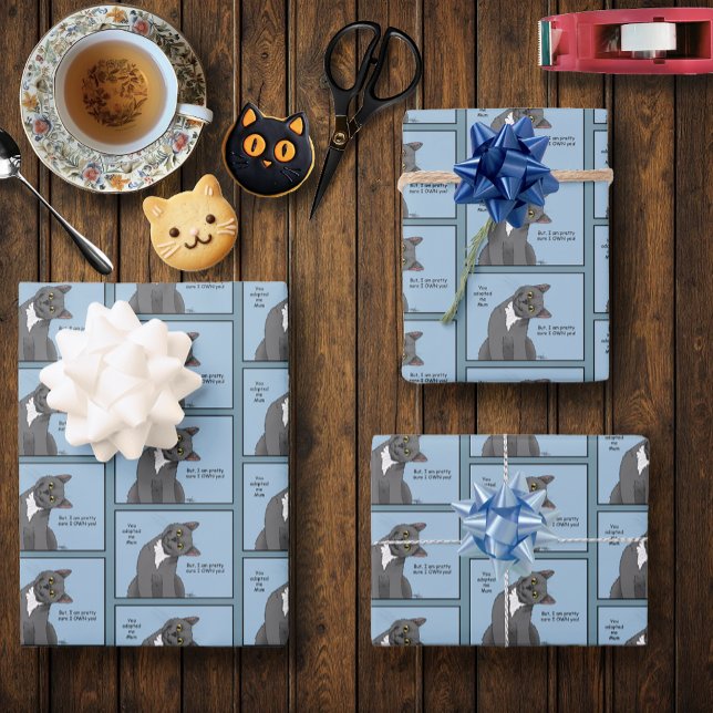 Hoja De Papel De Regalo Gato Divertido Día de la Madre Gato Gris Azul (Subido por el creador)