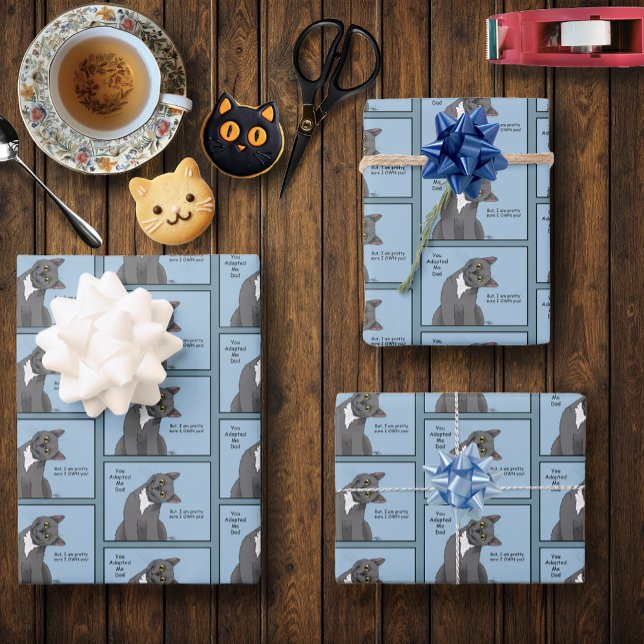 Hoja De Papel De Regalo Gato Divertido Día del Padre Gato Gris Azul (Subido por el creador)