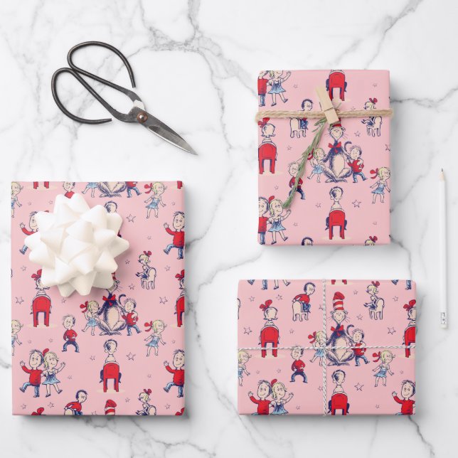 Hoja De Papel De Regalo Gato En El Gorra | Con patrón de niños (Anverso)