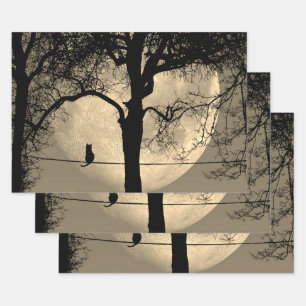 Hoja De Papel De Regalo Gato en una luna llena de cable