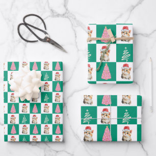 Hoja De Papel De Regalo Gato gatito lindo Santa Merry fiesta de árbol de N
