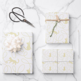 Hoja De Papel De Regalo Gato Juguetón y Patrón de Bola de Hilo Beige Claro