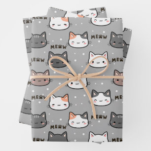 Hoja De Papel De Regalo Gato lindo en gris