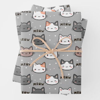 Hoja De Papel De Regalo Gato lindo en gris