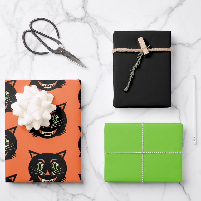 Hoja De Papel De Regalo Gato negro vintage (Anverso)