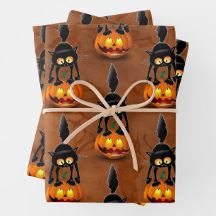 Hoja De Papel De Regalo Gato Personalizado asustado de Halloween en calaba