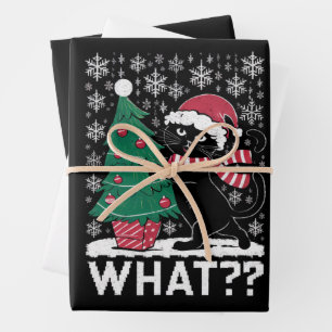 Hoja De Papel De Regalo Gato Qué divertido gato negro empujando árbol de N