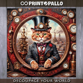 Hoja De Papel De Regalo Gato rojo noble steampunk en un marco