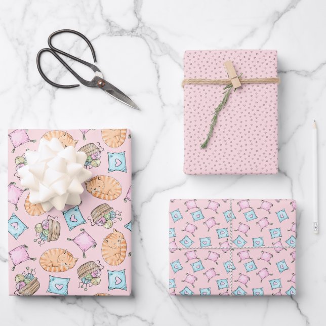 Hoja De Papel De Regalo Gato rosado (Anverso)