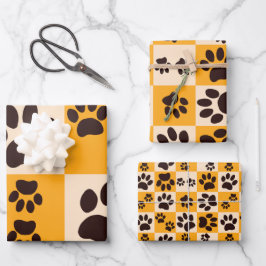 Hoja De Papel De Regalo Gato soleado Huella de gato Cuadro de ajedrez