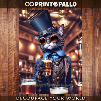 Hoja De Papel De Regalo Gato steampunk con sombrero de copa y gafas bebien