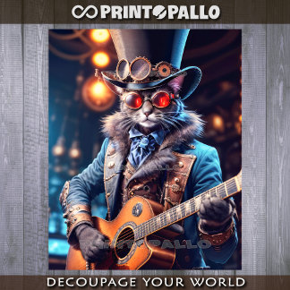 Hoja De Papel De Regalo Gato steampunk con sombrero de copa y gafas tocand