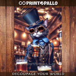 Hoja De Papel De Regalo Gato steampunk, sombrero, gafas y cerveza - Decoup